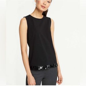 ANN TAYLOR Black Fringe Paillette Shell Small Petite